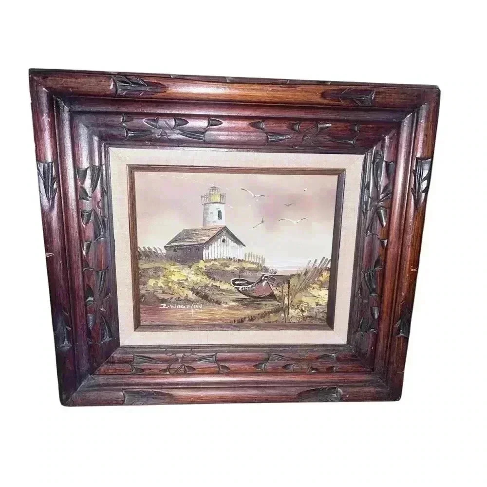 Vintage Original Painting by Everett Woodson Oil on Canvas framed 18x 16